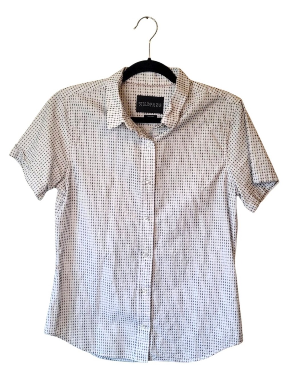 Wildfang Black & White Micro-Grid Cotton Short-Sleeve Button-Down Shirt Size S